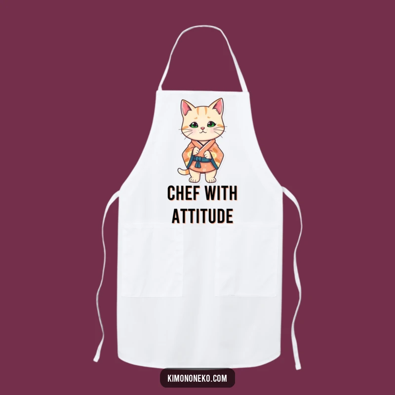 Funny Kawaii Cat Kimono Apron: Confident Chef Wear, Chic Funny Gift