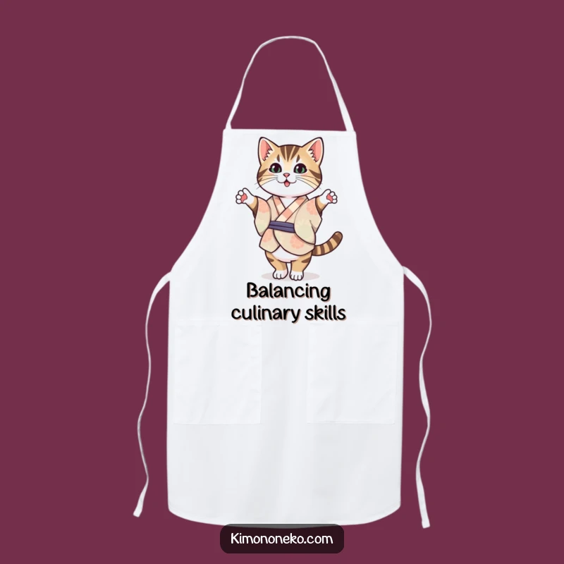 Funny Tabby Cat Kimono Apron: Kawaii Balance in the Kitchen - Hilarious Gift