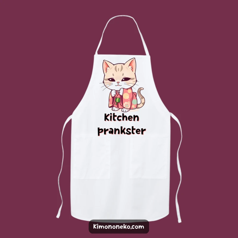 Funny Mischievous Cat Kimono Apron: Cook with Playful Precision