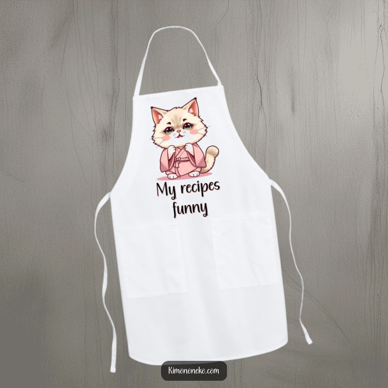 Funny Kawaii Ragdoll cat in soft kimono practicing a funny expression, cute anime apron, gift.