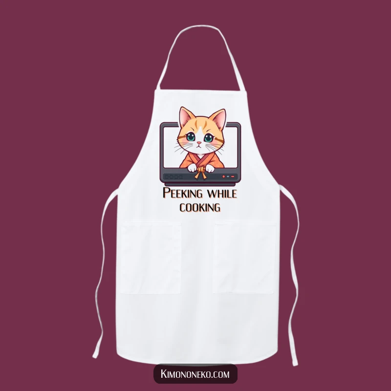 Funny Curious Cat Kimono Apron - Cook Up Some Playful Secrets!