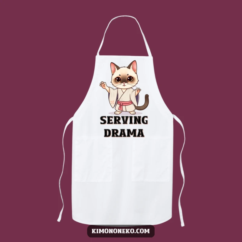 Funny Siamese Cat Kimono Apron: Kawaii Drama in the Kitchen - Hilarious Gift