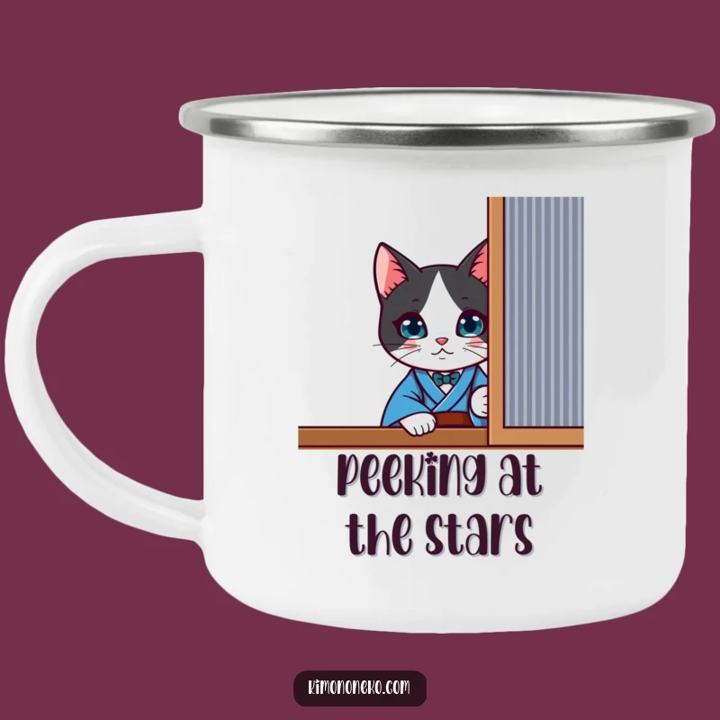 Adventure Ready Funny Kawaii Cat Camping Mug - Curious Peek