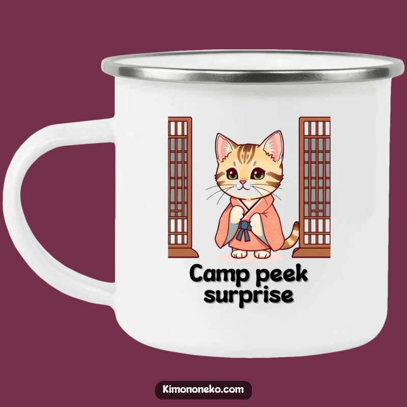 Funny Tabby Cat Kimono Camping Mug: Curious Explorer, Outdoorsy Gift