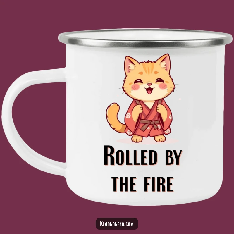 Funny Ginger Cat Kimono Camping Mug - Happy Rolls in the Wild!