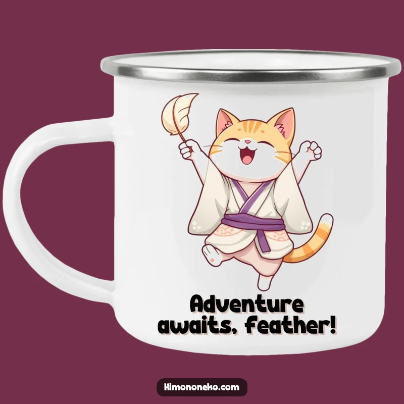 Funny Joyful Cat Kimono Camping Mug - Adventure & Playfulness