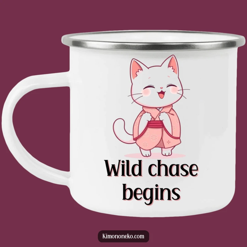 Funny Kawaii Cat Camping Mug: Giggling Kitty for Outdoor Fun