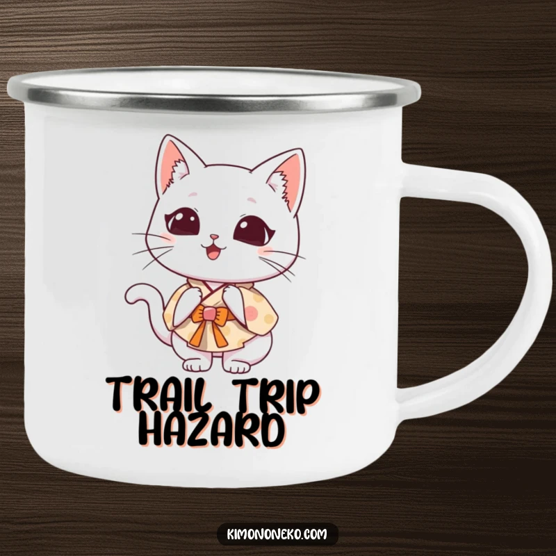 Funny Kawaii cat in a whimsical kimono, doing a clumsy somersault, durable and fun for any outdoor excursion.