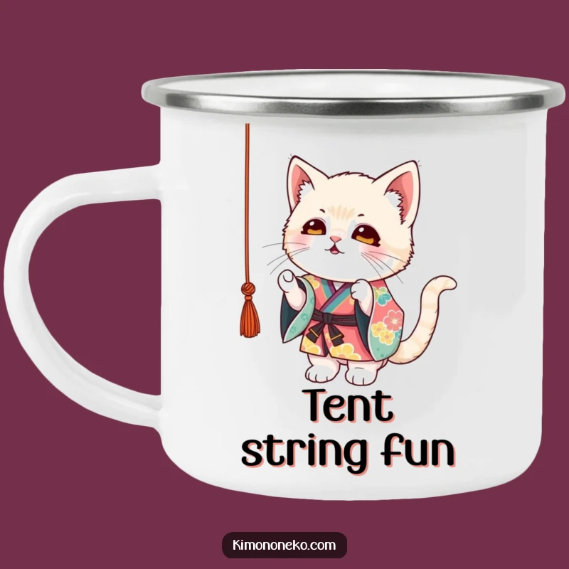 Funny Kitten Kimono Camping Mug: Playful Cat String Adventures