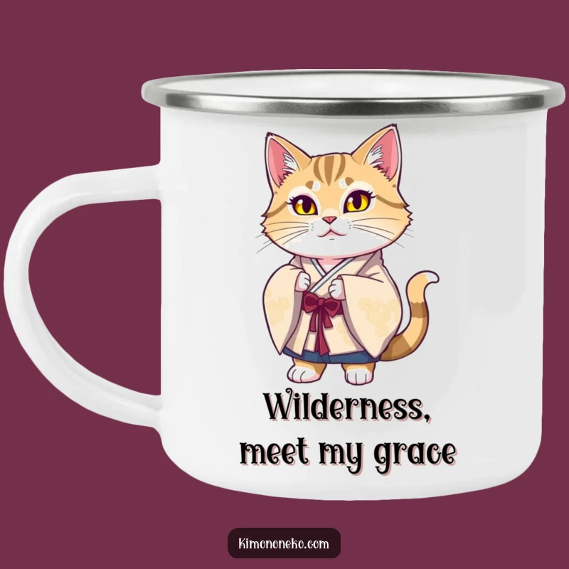 Funny Majestic Cat Kimono Camping Mug: Adventure with Proud Feline Style Gift