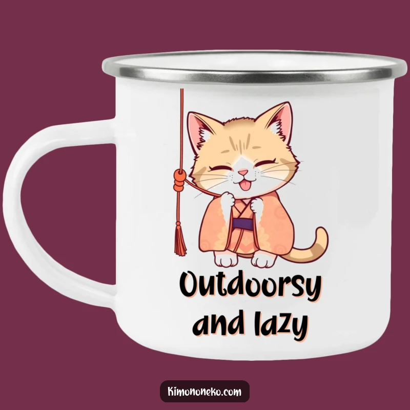 Funny Mischievous Cat Kimono Camping Mug - Adventure & Laughter