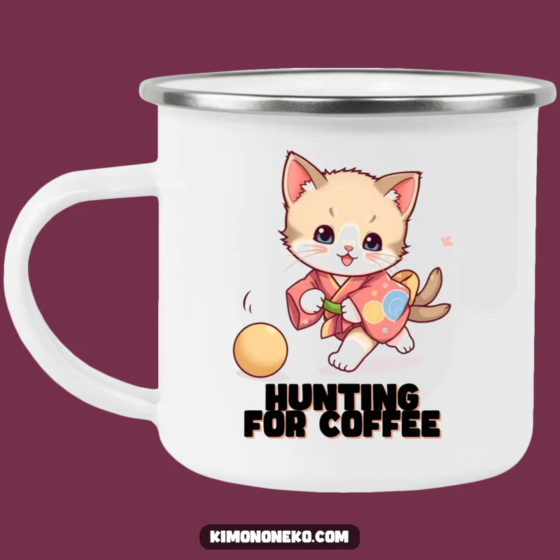 Funny Playful Kitten Kimono Camping Mug: Feline Fun Outdoors, Perfect Funny Gift for Campers