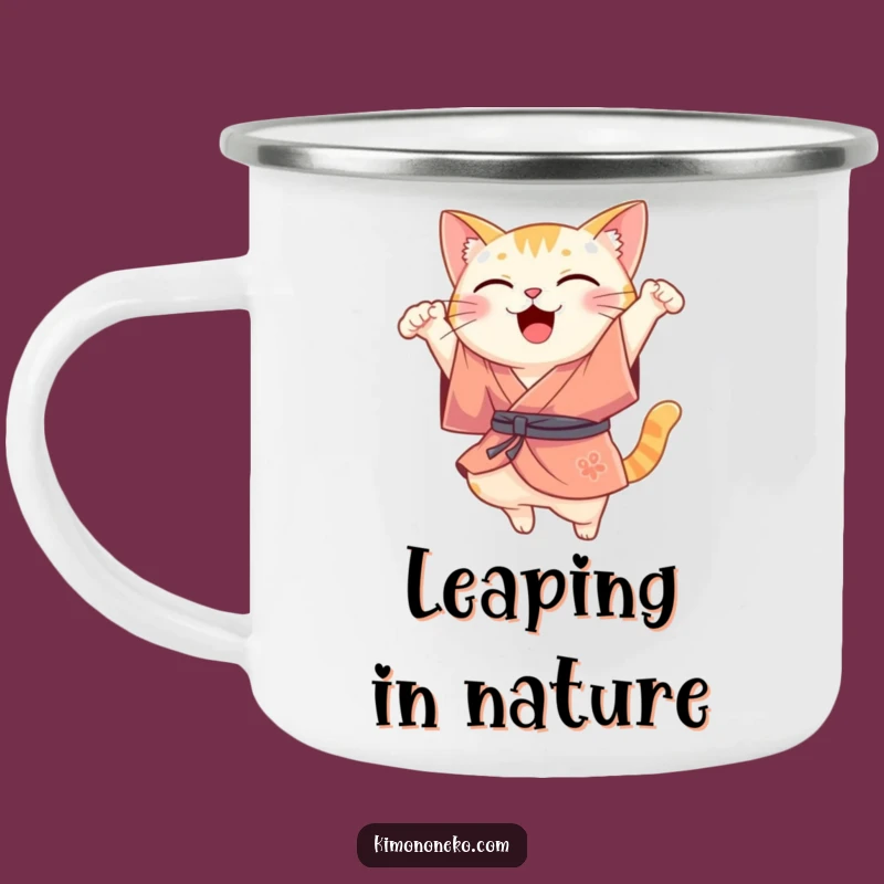 Funny Kawaii Cat Leap Camping Mug: Joyful Kimono Cup, Best Funny Gift