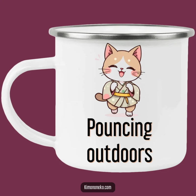 Funny Kawaii Cat Pounce Camping Mug: Playful Kimono Cup, Best Funny Gift
