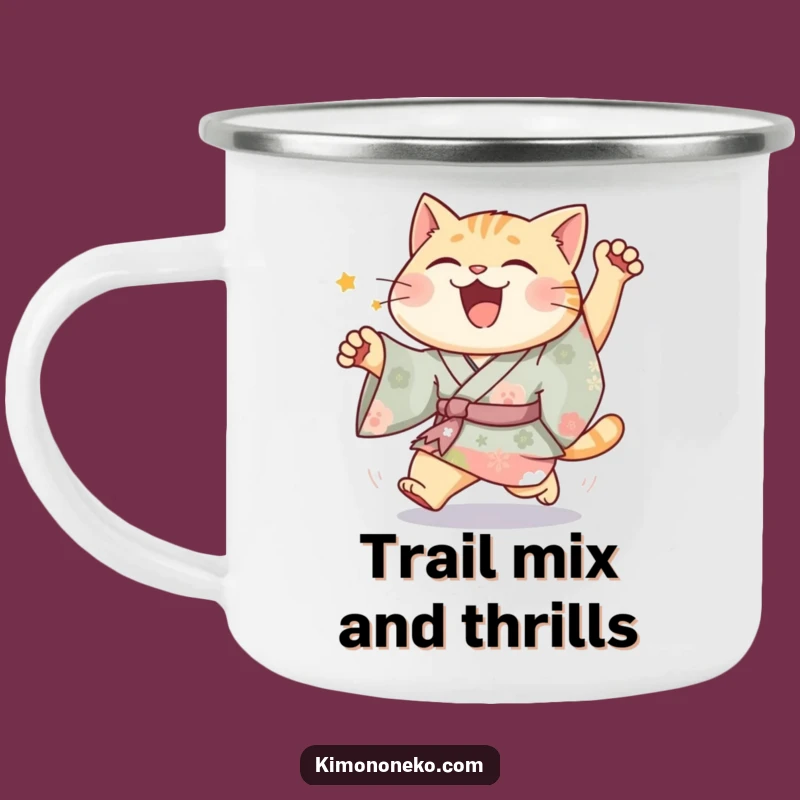 Funny Joyful Cat Kimono Camping Mug: Vibrant Fun for Outdoor Adventures Gift