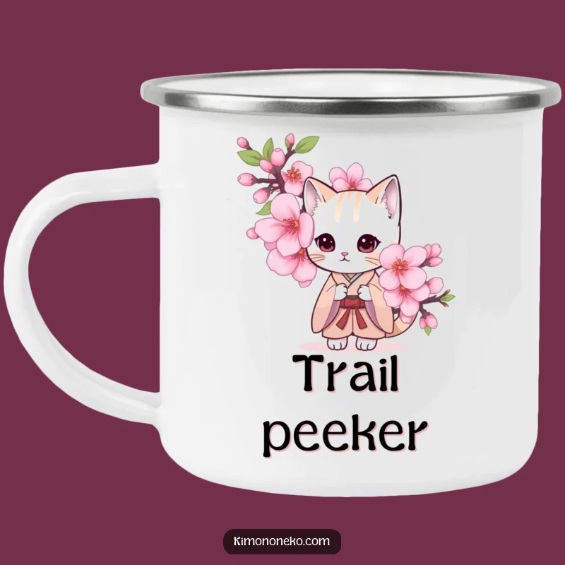Funny Shy Cat Kimono Camping Mug: Gentle Adventures with Humor