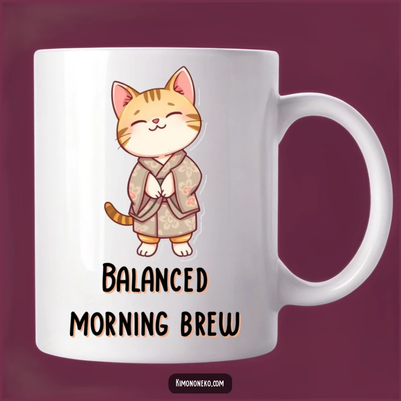 Funny Kawaii Tabby Cat Kimono Mug: Balancing Act Gift for Cat Lovers, Unique Present