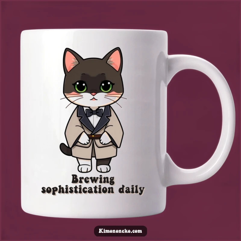Funny Tuxedo Cat Kimono Mug: Sophisticated Humor for Your Coffee!