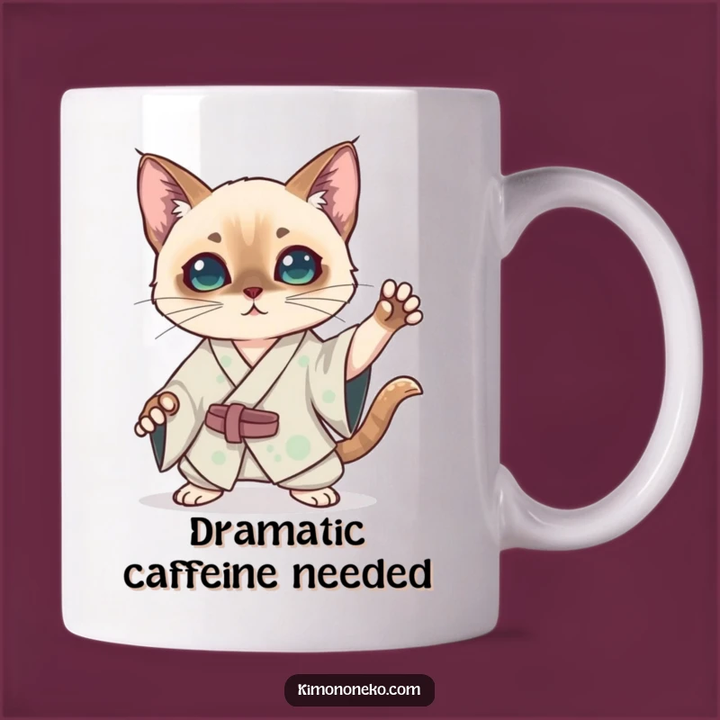 Funny Kawaii Siamese Cat Kimono Mug: Dramatic Pose Anime Gift