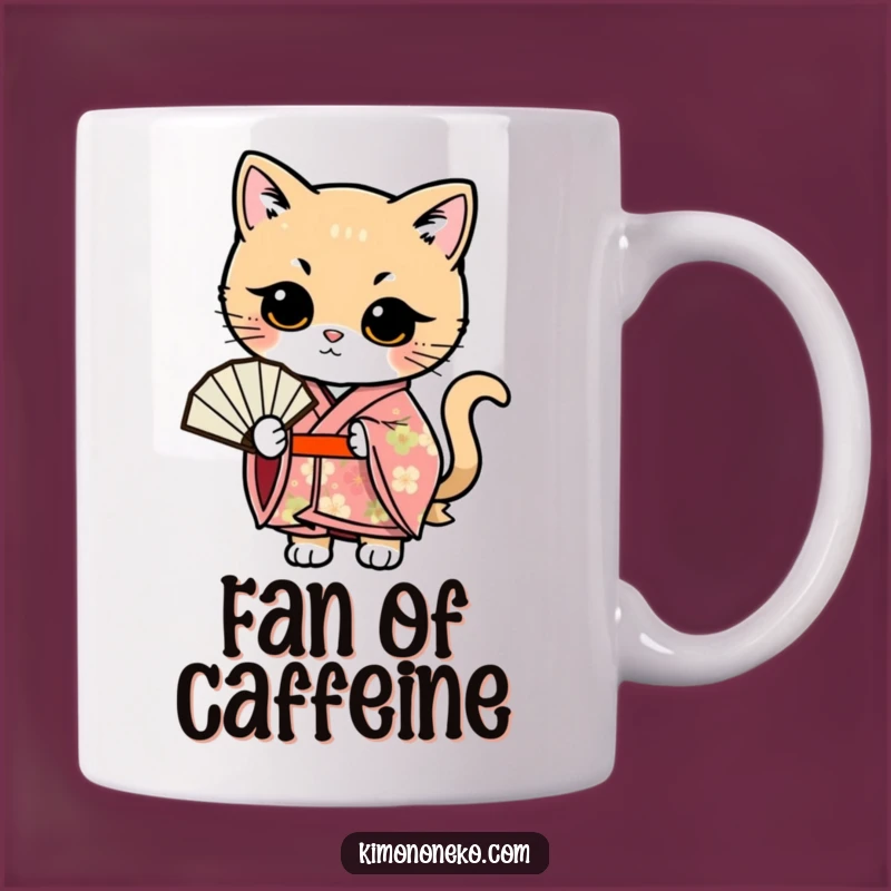 Funny Kawaii Cat Fan Mug: Floral Kimono Pose, Perfect Funny Gift