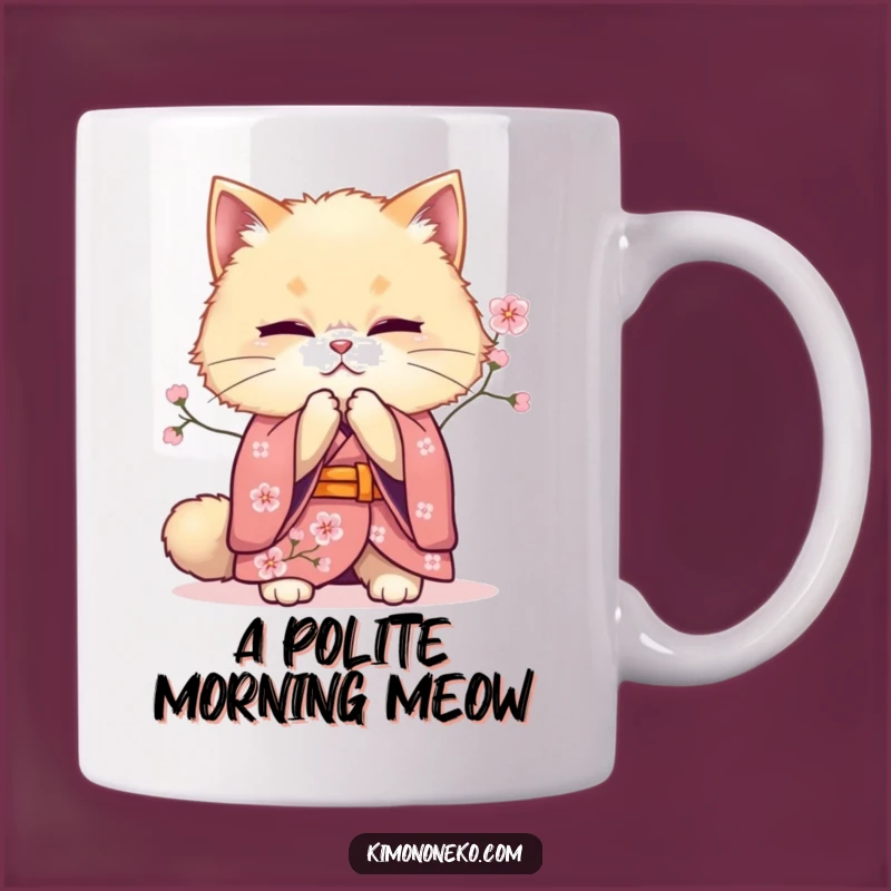 Funny Bowing Cat Kimono Mug: Fluffy Feline Grace, Perfect Funny Gift for Cat Lovers