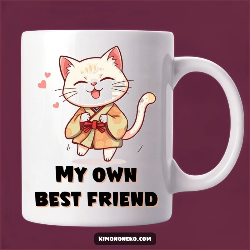 Funny Cat Kimono Mug: Mischievous Kitty Tail Chase - Hilarious Gift!