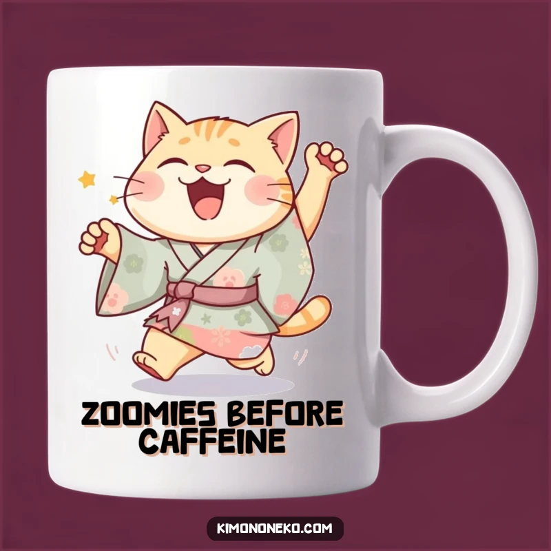Funny Joyful Cat Kimono Mug: Silly Chase Scene Perfect for Laughter Gift