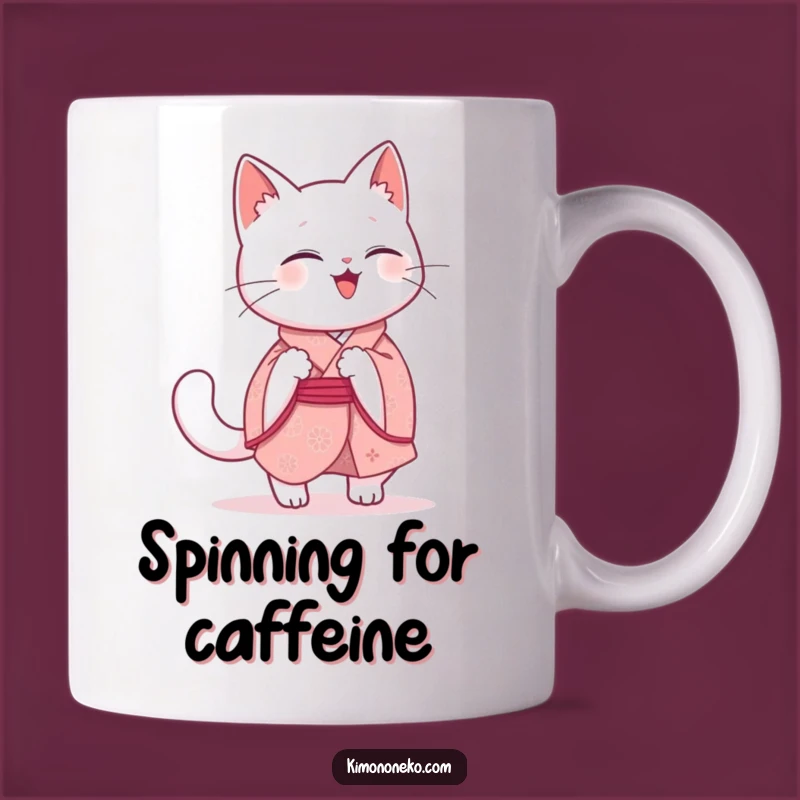 Funny Kawaii Cat Mug: Giggling White Kitty Chasing Tail Gift