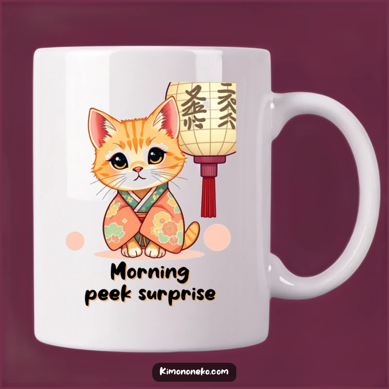 Funny Kawaii Ginger Cat Kimono Mug: Curious Peek Gift for Cat Lovers