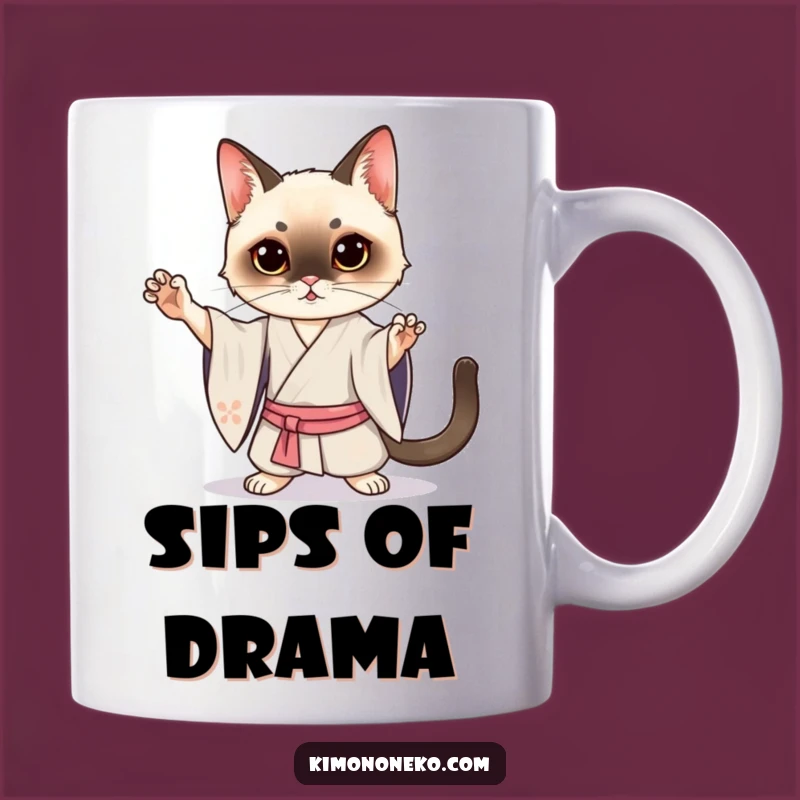 Funny Kawaii Siamese Cat Kimono Mug: Dramatic Pose for a Hilarious Gift