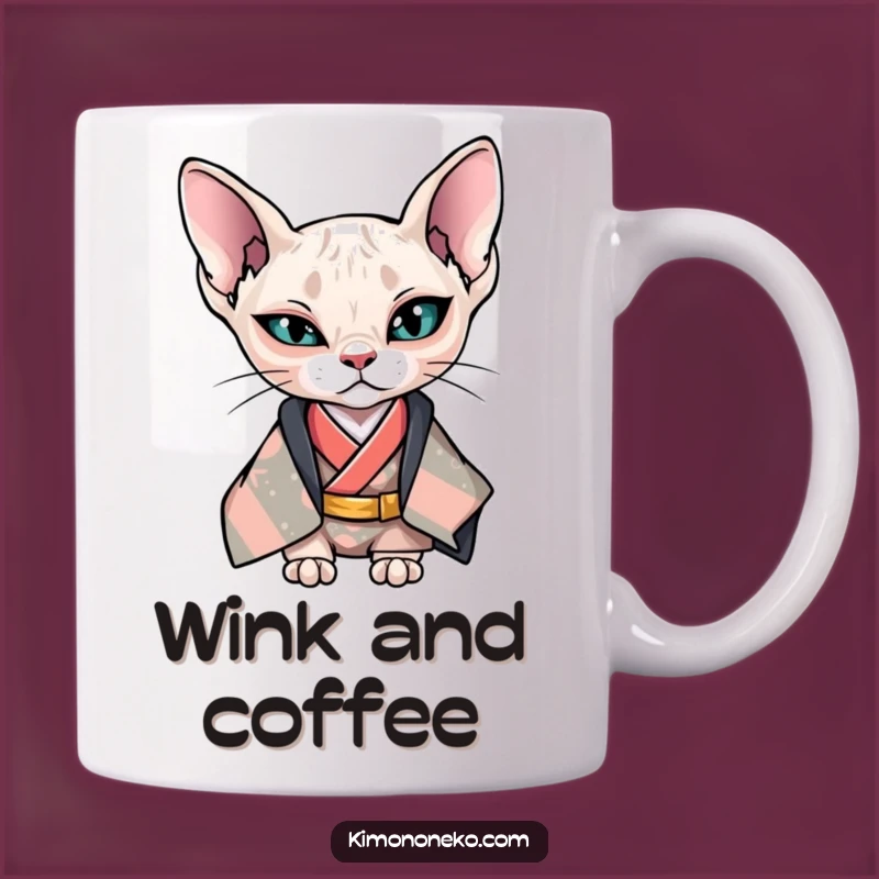 Funny Kawaii Sphynx Cat Wink Mug - Cool Anime Gift for Him