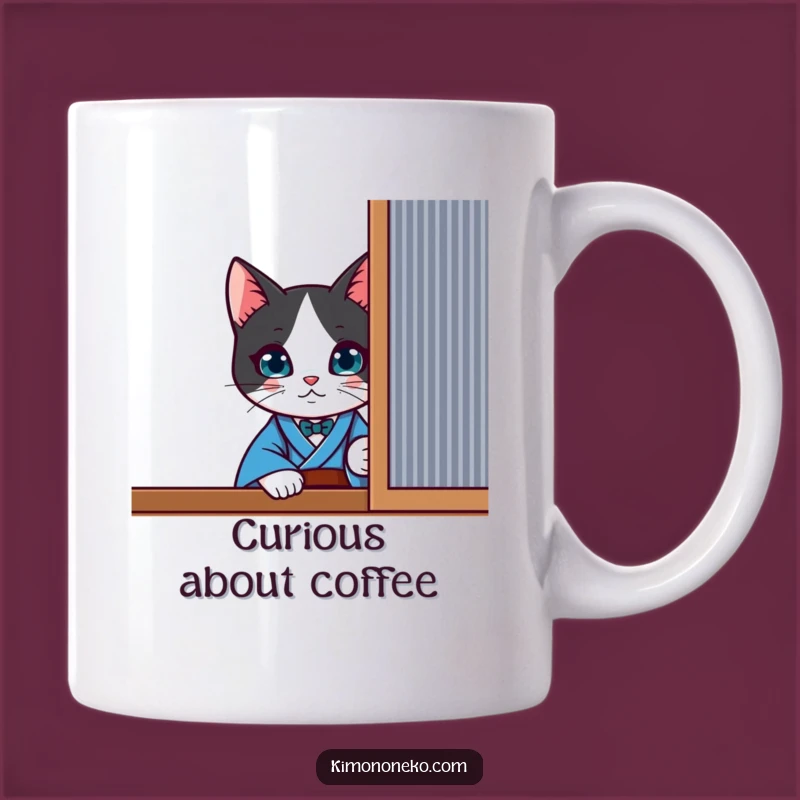 Funny Kawaii Tuxedo Cat Peek Mug - Curious Kimono Surprise Gift