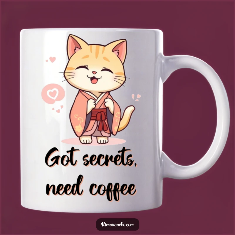 Funny Kawaii Cat Kimono Mug: Secret Giggle, Elegant Charm, Perfect Gift