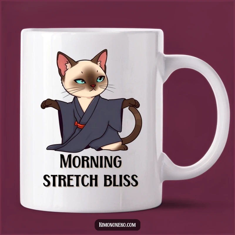 Funny Siamese Cat Kimono Mug: Elegant Stretch, Chic Feline Art, Perfect Gift