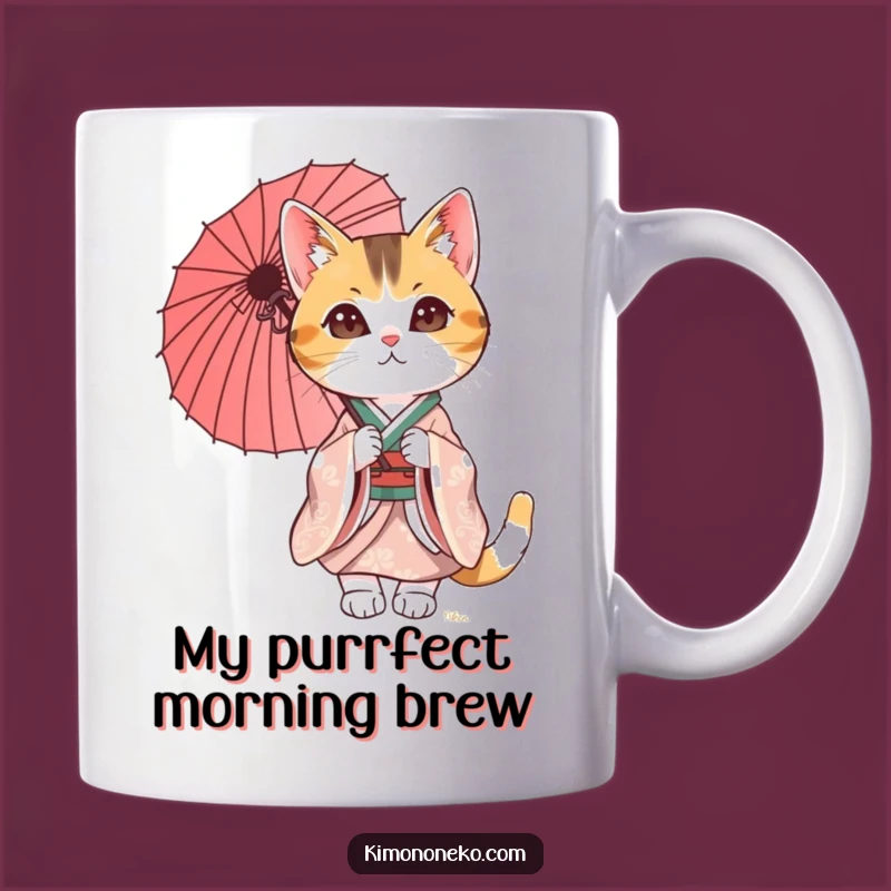 Funny Calico Cat Kimono Parasol Mug: A Whimsical Gift for Cat Lovers!