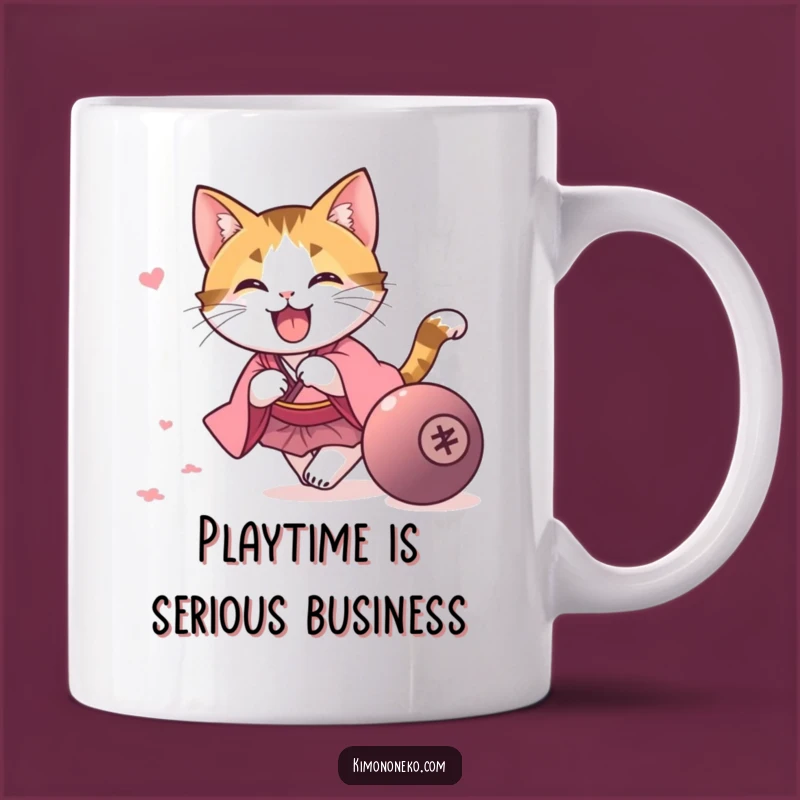 Playful Calico Cat Kimono Mug - Fun Ball Chasing Gift!