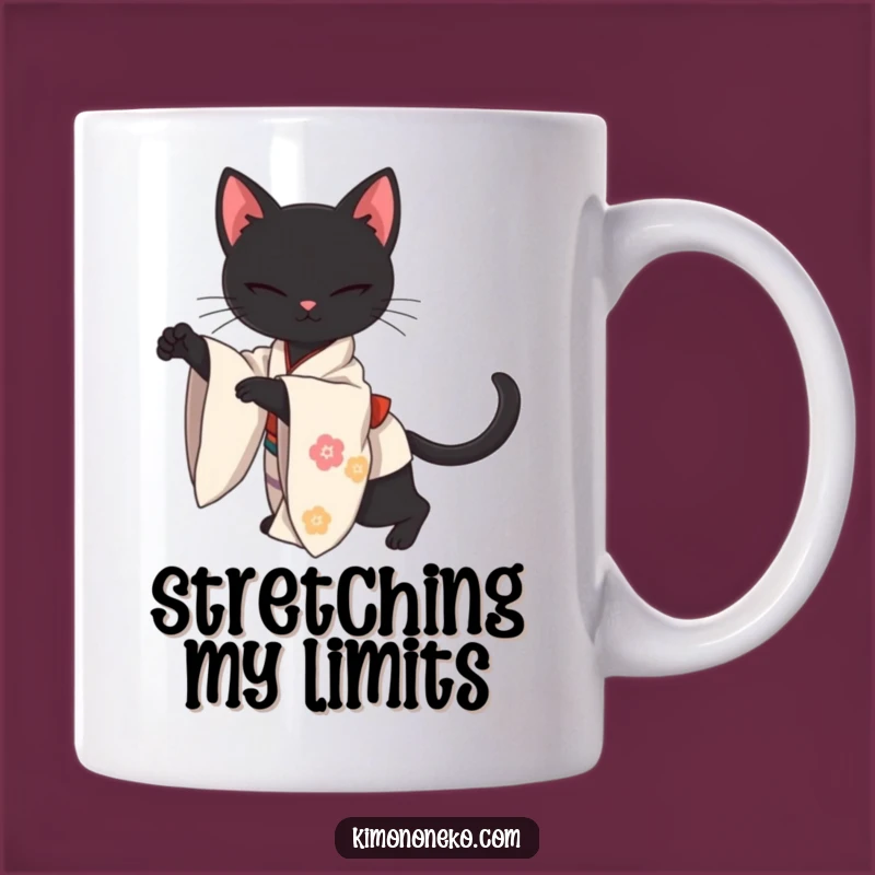 Funny Kawaii Black Cat Kimono Mug: Elegant Graceful Gift for Cat Lovers
