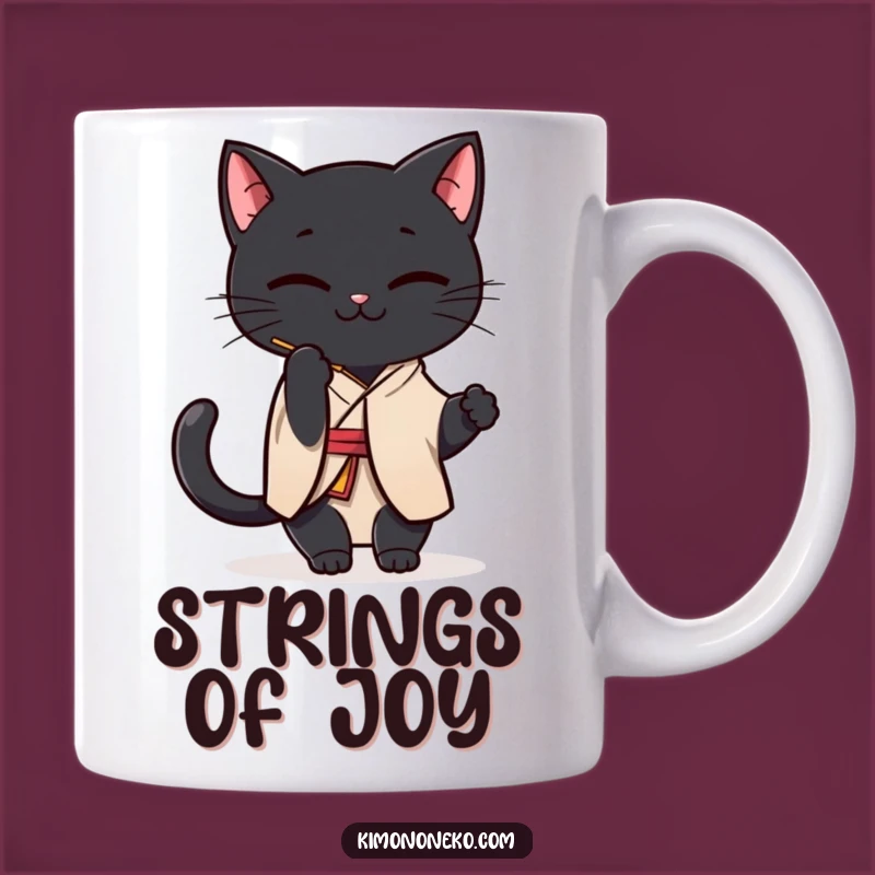 Funny Kawaii Black Cat Kimono Mug: Playful String Bat for a Hilarious Gift