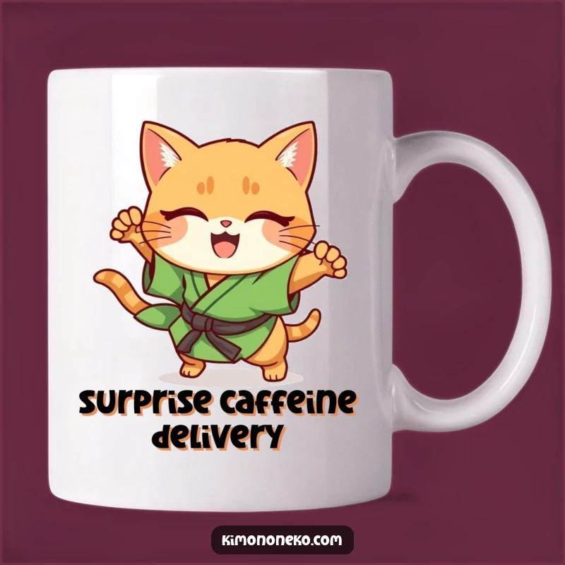 Funny Ginger Cat Kimono Mug: Cheerful Kawaii Cat Pouncing Action, Perfect Gift