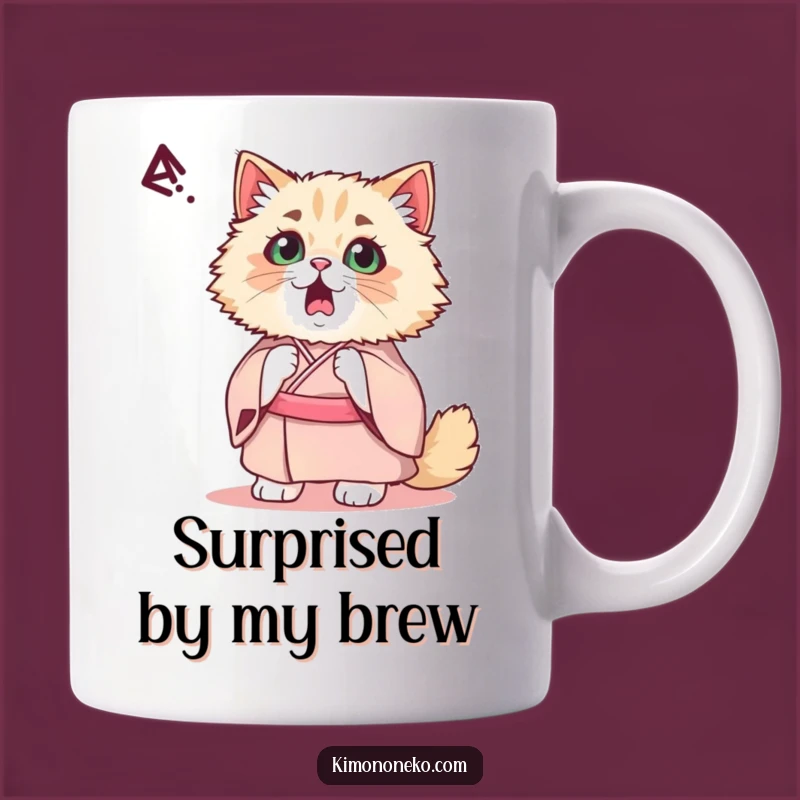Funny Kawaii Persian Cat Mug: Startled Reaction & Humorous Kimono Gift