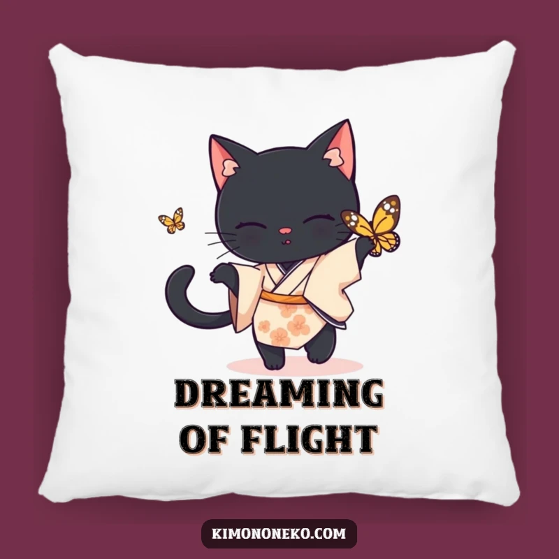 Funny Black Cat Kimono Pillow: Cozy Playful Feline Chase, Hilarious Gift