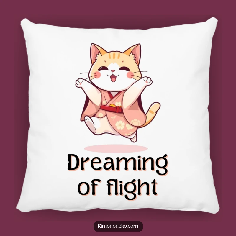Funny Cat Kimono Pillow: Playful Kitty Festive Jump - Comfy Action