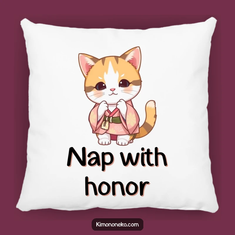 Funny Calico Cat Kimono Pillow: Soft Kawaii Cat Bowing for a Hilarious Gift