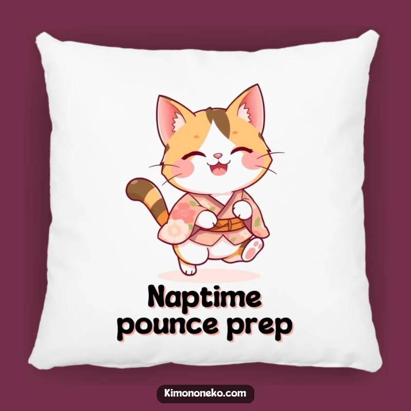 Funny Calico Cat Pounce Pillow: Soft Kawaii Kitty in Floral Kimono - Cozy Gift!