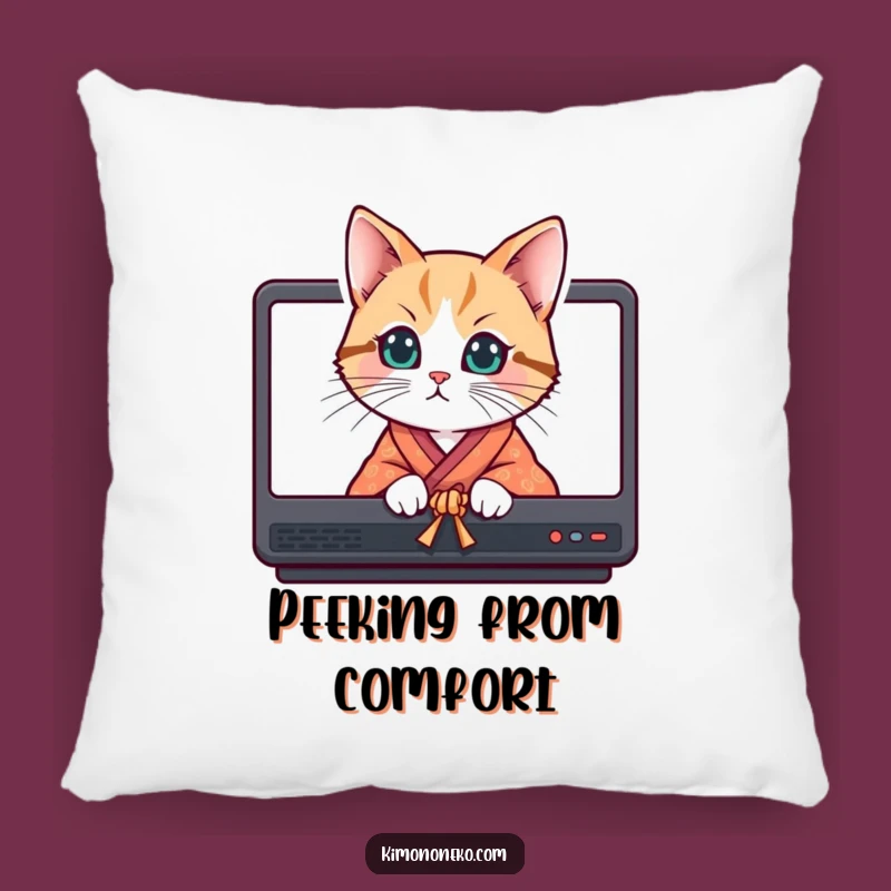 Funny Curious Cat Kimono Pillow - Cuddle Up with Mystery!