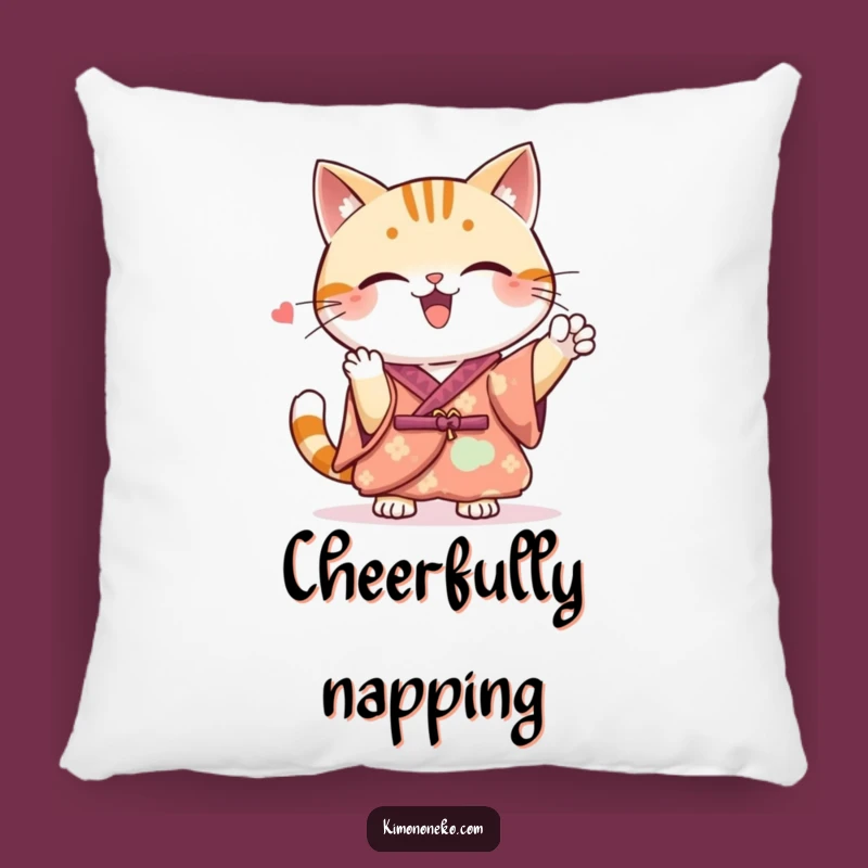 Funny Kawaii Cat Kimono Pillow: Cozy Cheer Cushion, Perfect Funny Gift