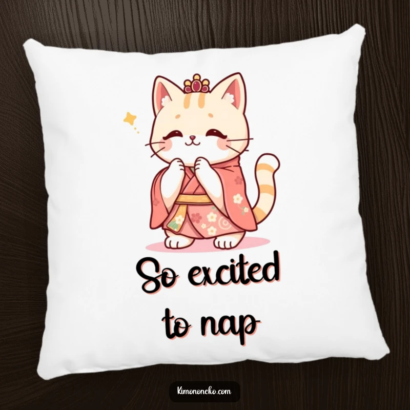 Funny Kawaii cat in a festive kimono, enthusiastically clapping its paws, soft and snuggly for festive vibes.