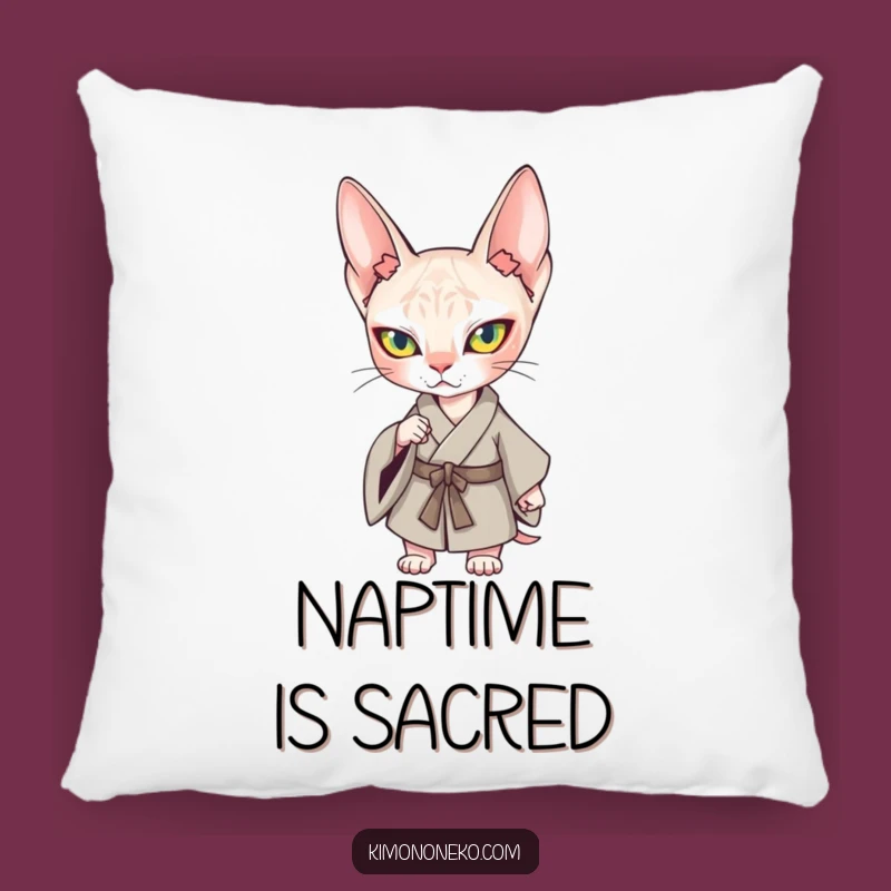 Funny Kawaii Sphynx Cat Kimono Pillow: Confident Feline Comfort Cushion