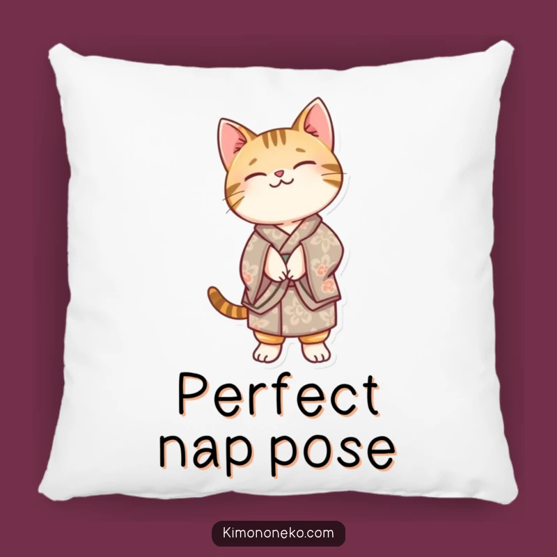 Cozy Funny Kawaii Tabby Cat Kimono Pillow: Balancing Act Accent Pillow, Cute Decor Gift