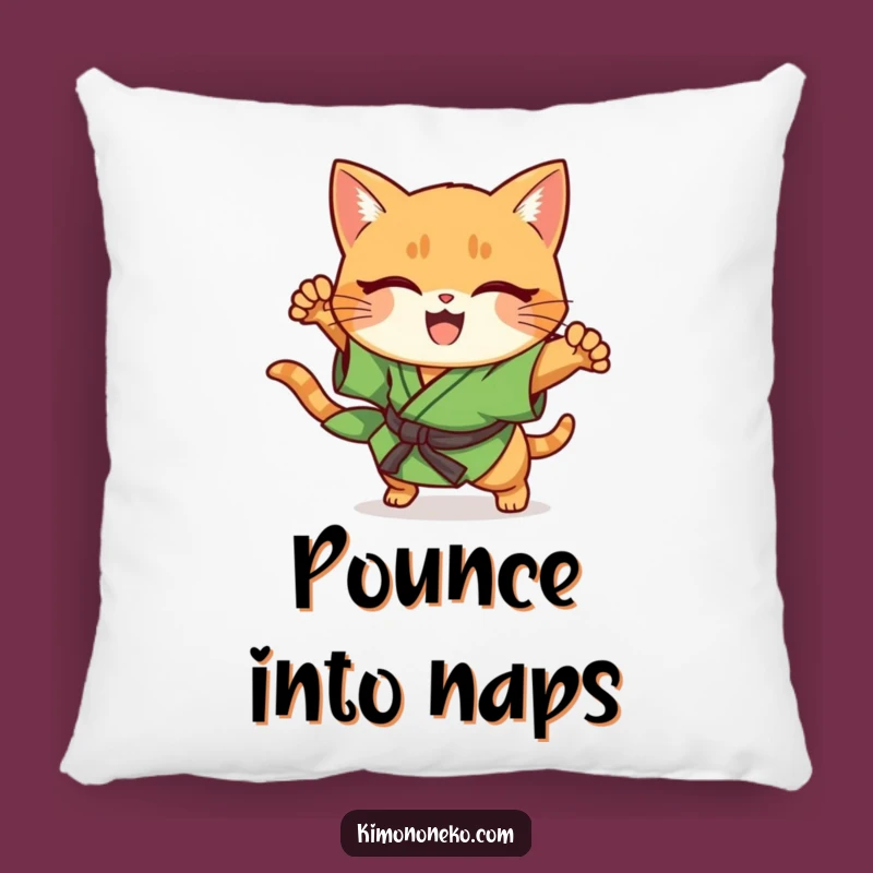 Funny Ginger Cat Kimono Pillow: Cheerful Kawaii Cat Pouncing Action Cushion